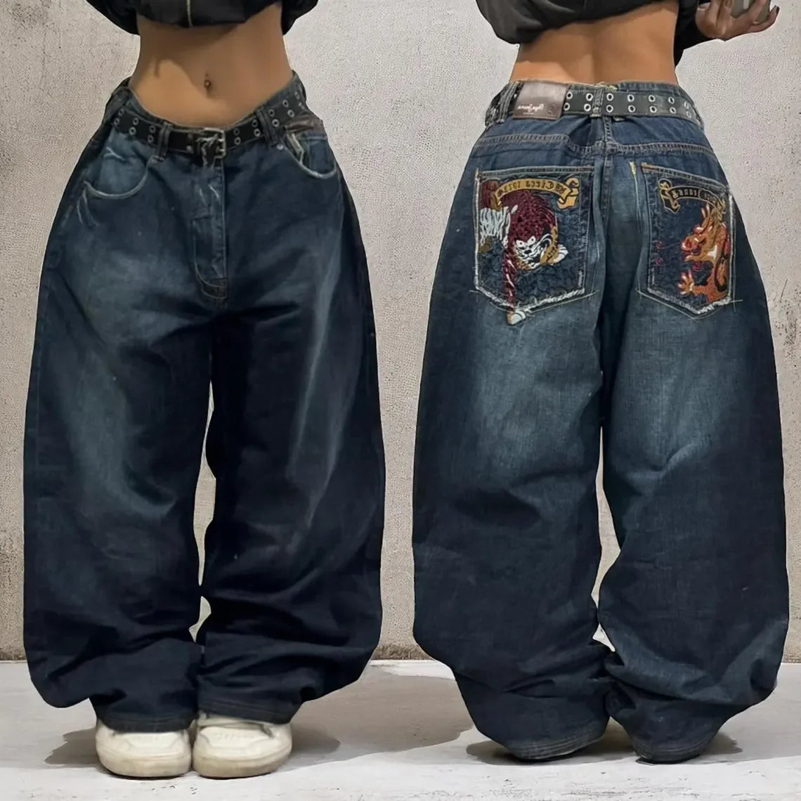 2024 Nuova tendenza americana 2024 Jeans larghi con ricamo hip-hop retrò per uomo e donna Y2K Harajuku Gothic Streetwear