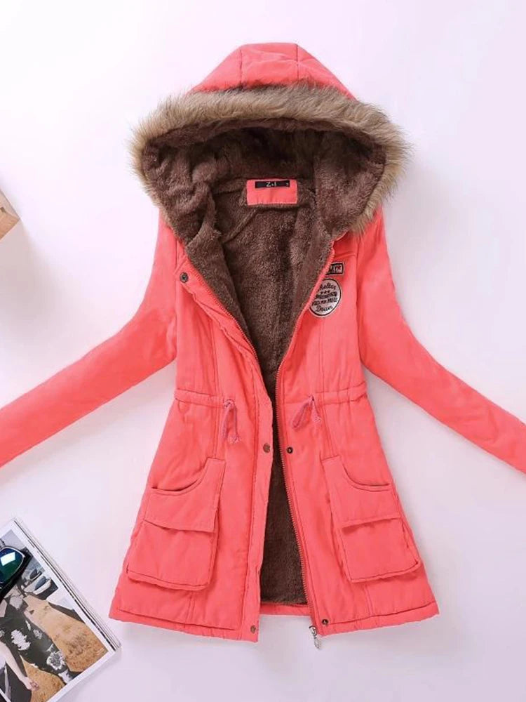 Qpipsd 2025 New Autumn Winter Women Cotton Jacket Padded Casual Slim Coat Emboridery Hooded Parkas Wadded Warm Overcoat