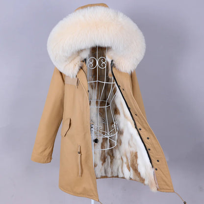 Maomaokong 2022 Winter Jacket Women Long Parka Waterproof Big Natural Real Fox Fur Raccoon Fur Collar Hood Warm Rabbit lining
