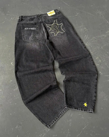 2024 Nuova tendenza americana 2024 Jeans larghi con ricamo hip-hop retrò per uomo e donna Y2K Harajuku Gothic Streetwear