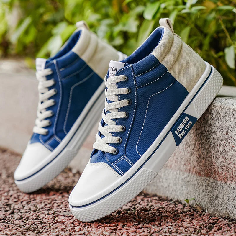 Scarpe da uomo alte in tela per l'autunno, scarpe da skateboard traspiranti, scarpe vulcanizzate con suola morbida, sneakers da uomo alla moda.