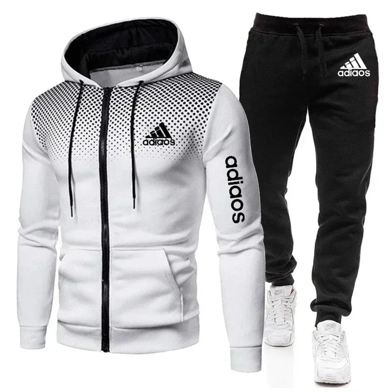 2025 New men's casual sportswear autumn and winter fashion fitness jogging zippered hoodie + sweatpants two-piece set