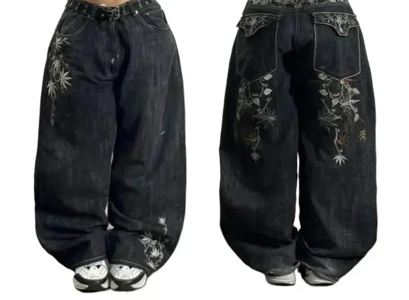 2024 New American Trend Retro Hip-hop Embroidery Pattern Baggy Jeans For Men And Women Y2K Harajuku Gothic Wide Pants Streetwear