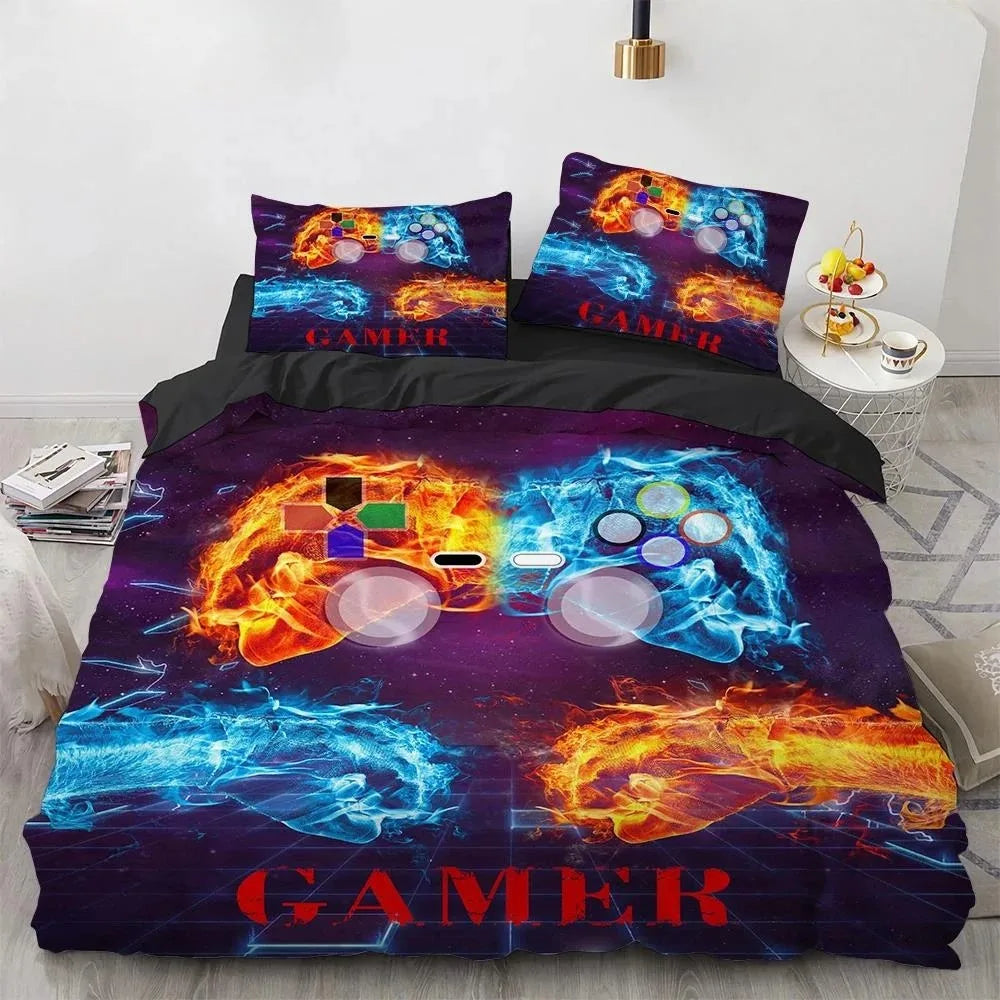 Set di biancheria da letto per gamer per ragazzi, set copripiumino per videogiochi, copripiumino matrimoniale, set letto con design PlayStation per ragazzi e ragazze.