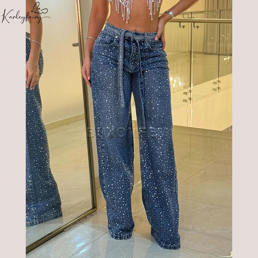 Jeans larghi da donna, modello a gamba dritta con fori, stile 2025, pantaloni ampi ed eleganti, abbigliamento streetwear Y2K.