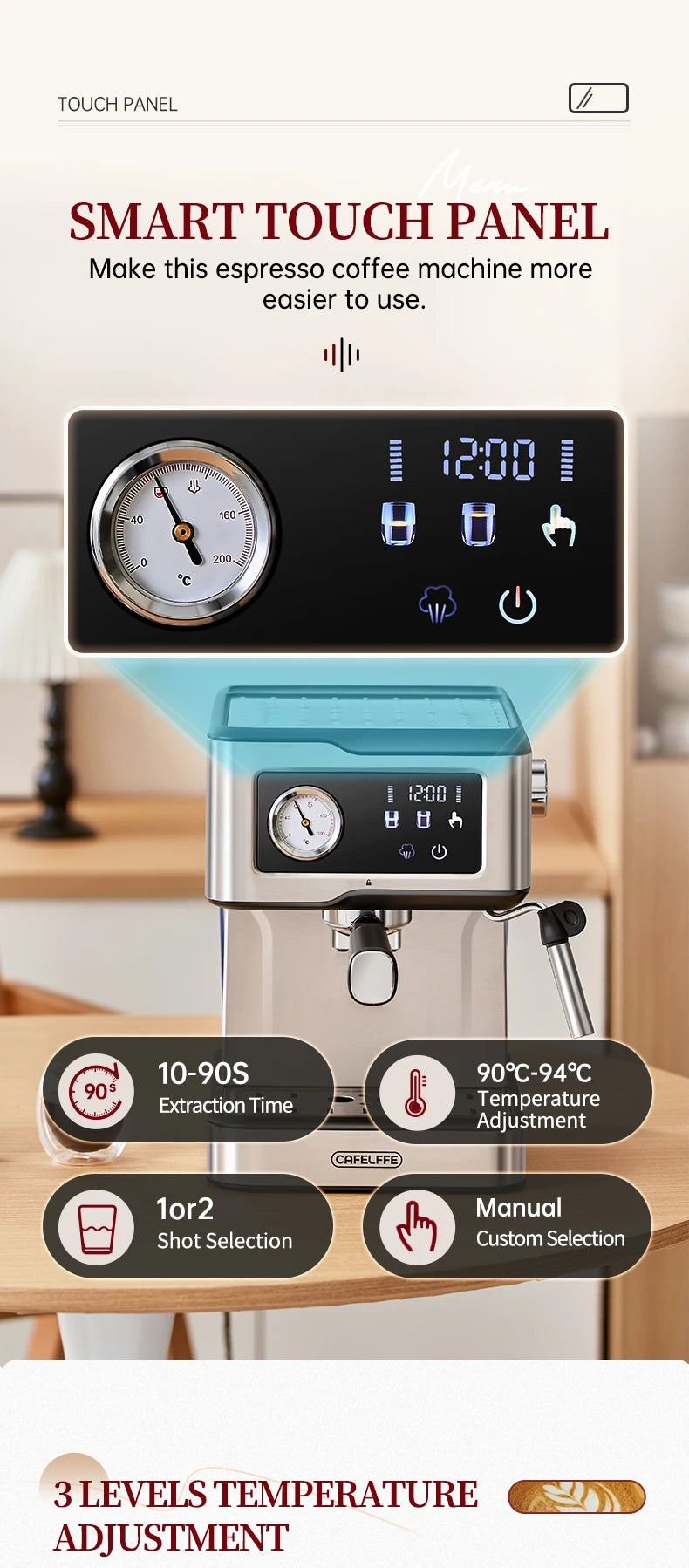Macchina per caffè espresso Cafelffe 20 bar, macchina per cappuccino con montalatte e lancia vapore, macchina per caffè, regalo Cafetera semi-automatica