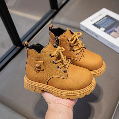 Stivaletti per bambini Autunno 2025 Nuovi stivali corti con cerniera per bambini e bambine, comodi, antiscivolo, scarpe alte per esterni per bambini piccoli