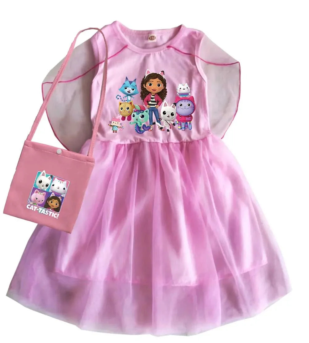 Mochila Gabby's Dollhouse Dress Bambini Gabbys Chat Vestiti Ragazze Manica corta Abiti casual Bambini Matrimonio Principessa Abiti