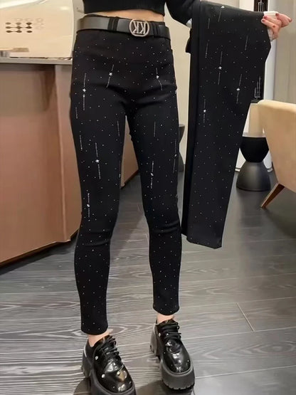 Pencil pants high-end heavy industry star Jeans 2025 New hot elastic women's European station waist belt