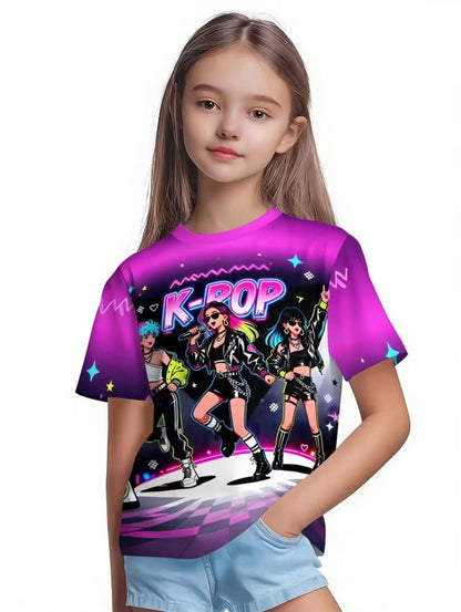 Magliette per bambini con stampa grafica di cartoni animati Kpop, regalo divertente per i fan, magliette Harajuku, top estivi a maniche corte, abbigliamento per bambini