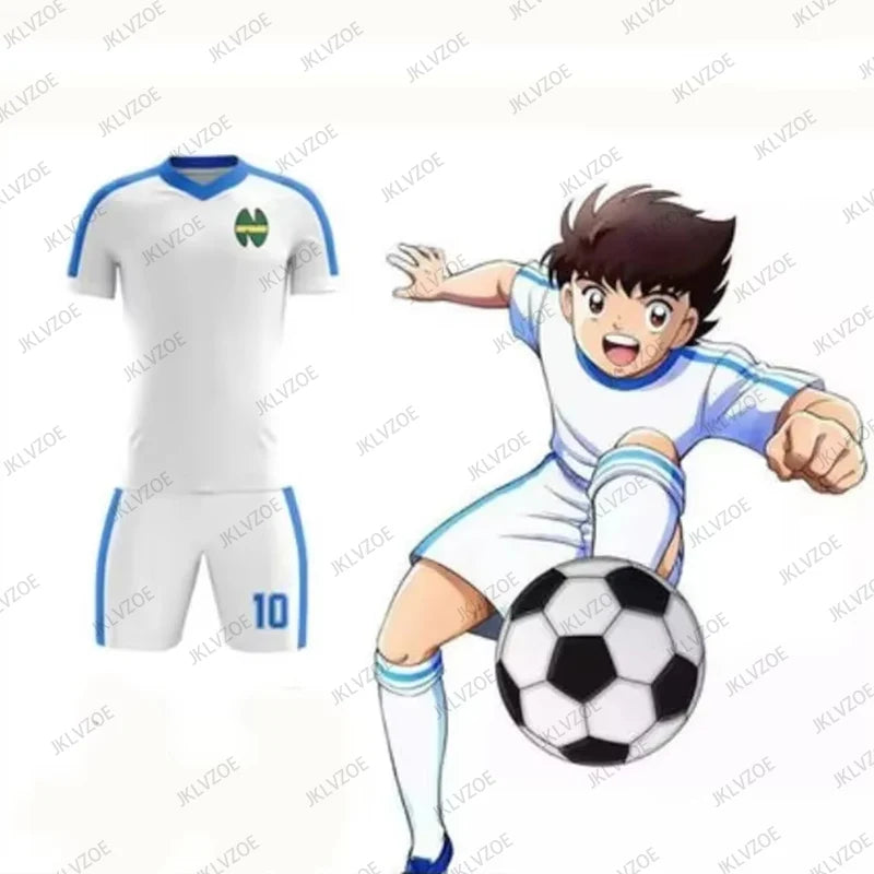 Completo sportivo casual per bambini/adulti con stampa del numero 10 della squadra di calcio della Nankatsu School, capitano Tsubasa, estate 2025.