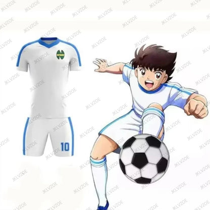 Completo sportivo casual per bambini/adulti con stampa del numero 10 della squadra di calcio della Nankatsu School, capitano Tsubasa, estate 2025.