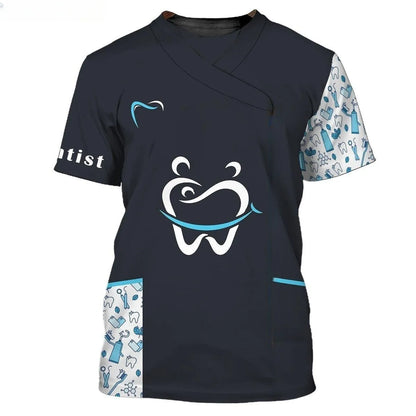Maglietta girocollo a maniche corte con stampa 3D divertente da dentista, ideale per cosplay hip hop e streetwear.