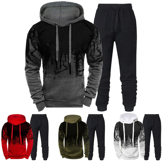 Tute sportive da uomo di tendenza autunno/inverno, felpa con cappuccio mimetica + pantaloni, set di 2 pezzi, abbigliamento sportivo con stampa 3D, tute da jogging.