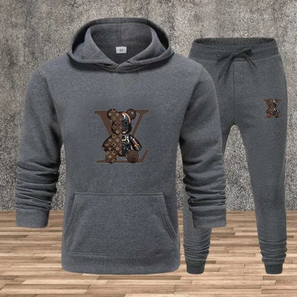 Nuovo set da uomo con felpa con cappuccio stampata, tessuto morbido, casual, streetwear, fitness, jogging, abbigliamento sportivo, completo a 2 pezzi, comodo
