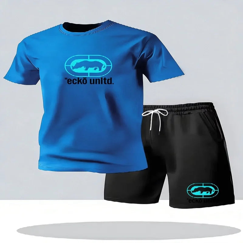 Nuovo set estivo casual da uomo composto da t-shirt e pantaloncini, completo due pezzi dalla vestibilità comoda, set sportivo traspirante a maniche corte da uomo, completo due pezzi