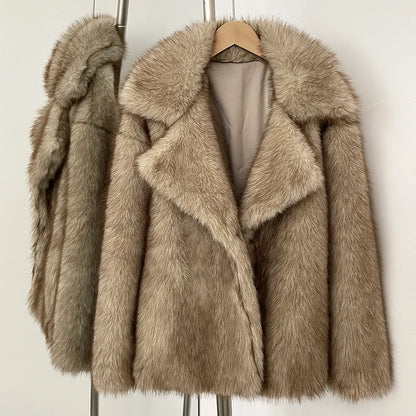 Fur Coat Eco-friendly Artificial Fur Coat Faux Fur Jacket Lapel Covered Button Loose Casual Women Coats Women's Winter Jacket