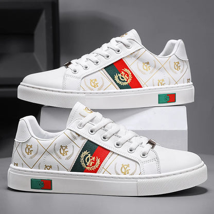 Sneakers casual da uomo, scarpe punk dorate con tomaia in microfibra e pelle, scarpe sportive con plateau rialzato.