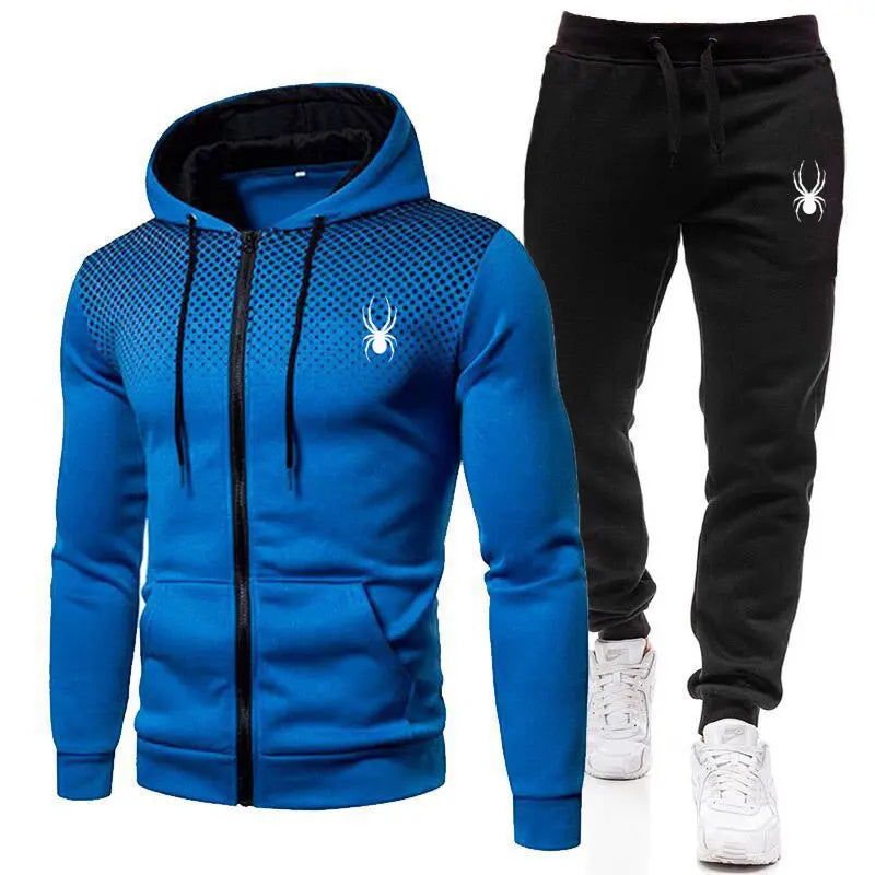 Spring And Autumn New Men's Set Casual Sportswear Printed Hooded Zipper Jacket + Trousers Two-piece Fashion Men's Clothing