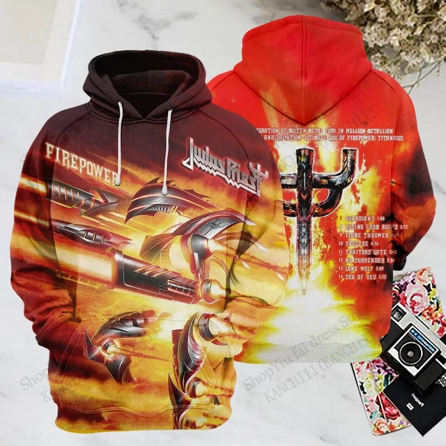 Felpe con cappuccio stampate in 3D della rock band Judas Priest, uomo e donna, moda sportiva, felpa con cappuccio, cappotto, abbigliamento da uomo, comfort, moletom