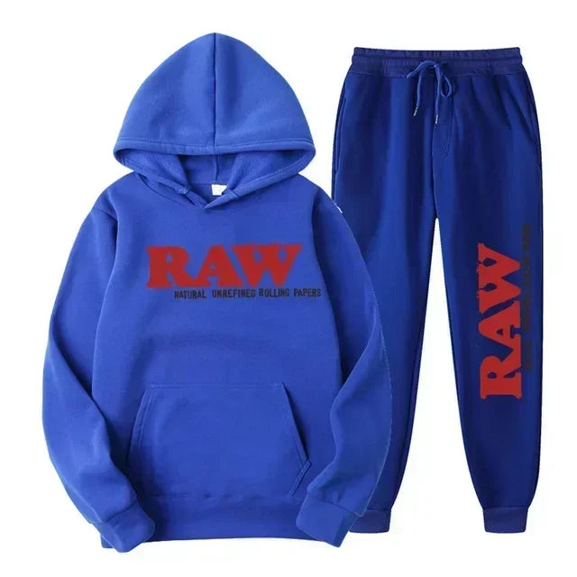 2025 Men's Set RAW Tracksuit men Running Hoodie Sweatpants Men's Set 2 piece set mens outfits  Autumn Winter warm sweatsuits