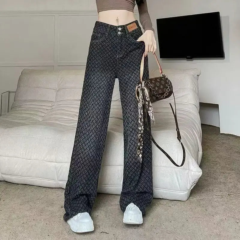 Jeans da donna primavera estate, jeans a gamba dritta, nuovo design Sense per donna, vestibilità ampia, vita alta, gamba larga