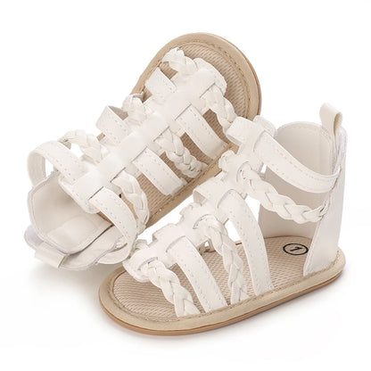Sandali per bambina 0-12 mesi, primi passi estivi, bianchi, classici, con suola morbida, casual e alla moda.