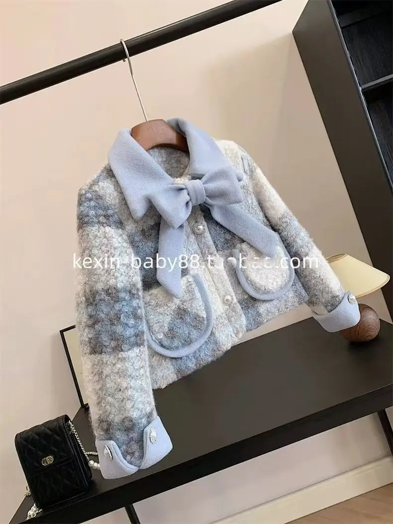 Completi Autunno Inverno Abbigliamento per Bambini Spessi Completo Principessa per Bambini 2 Pezzi Moda Bambina Cappotto Blu Caldo + Gonna A Plisse Eleganza Caldo
