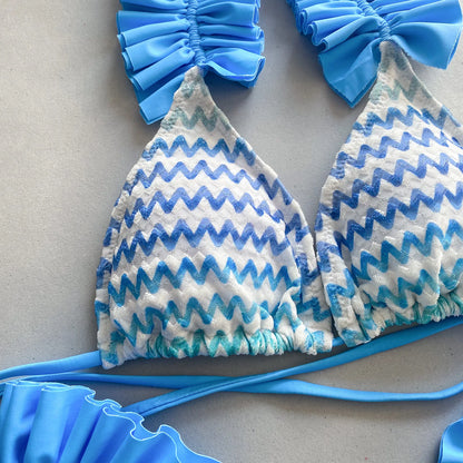 Completo a tre pezzi 2025, nuovo bikini da donna, bikini stampato, costume da bagno da spiaggia con spacco