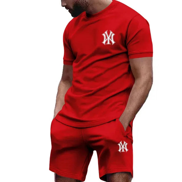 2026 hot men's two-piece sportswear short sleeved T-shirt and summer running fitness sportswear