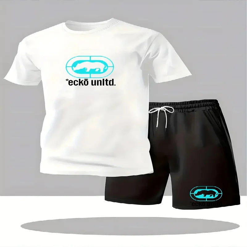 Nuovo set estivo casual da uomo composto da t-shirt e pantaloncini, completo due pezzi dalla vestibilità comoda, set sportivo traspirante a maniche corte da uomo, completo due pezzi