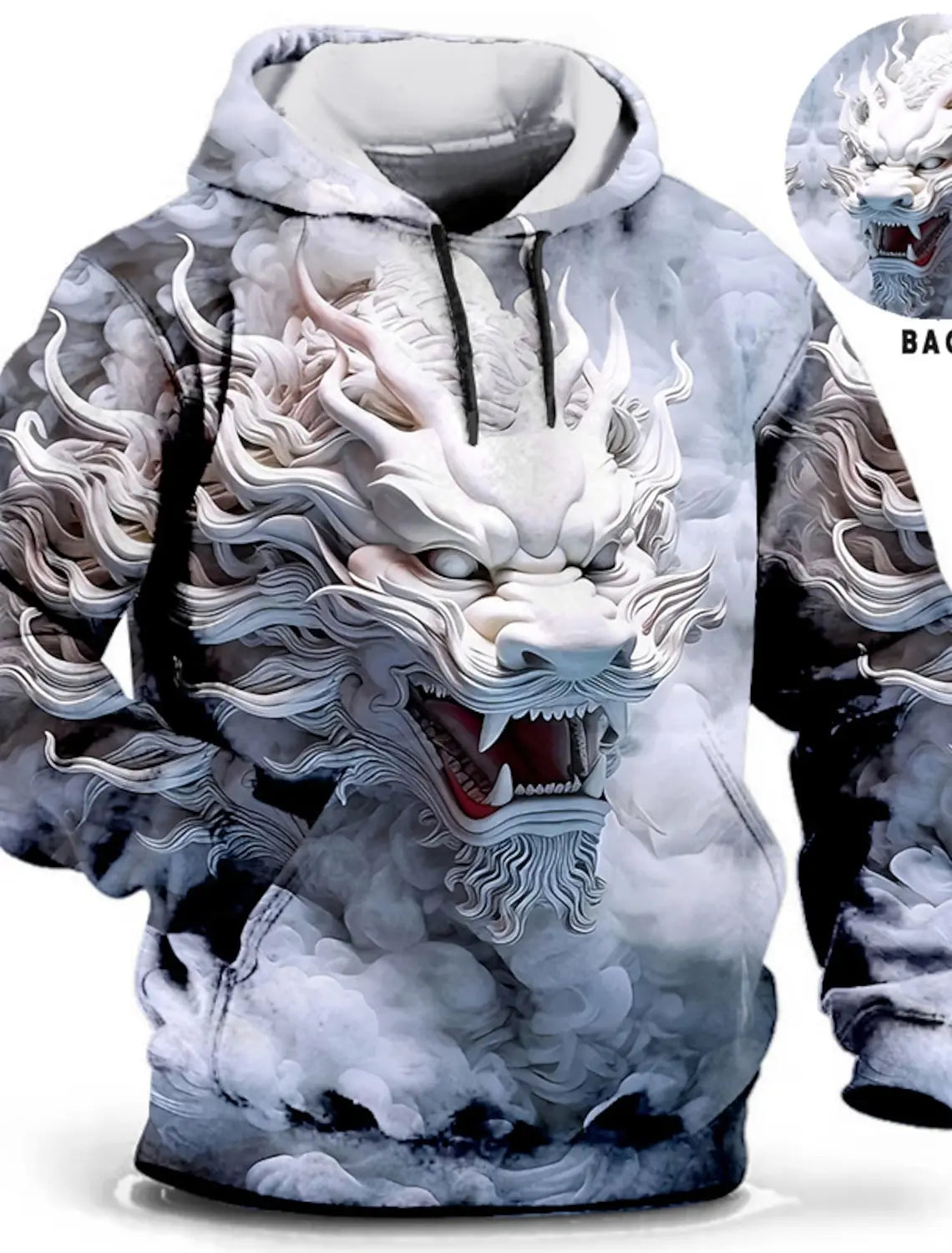 Felpa con cappuccio da uomo con stampa grafica di drago per il Capodanno cinese, stampa animalier, classica casual, pullover 3D, streetwear, maniche lunghe.