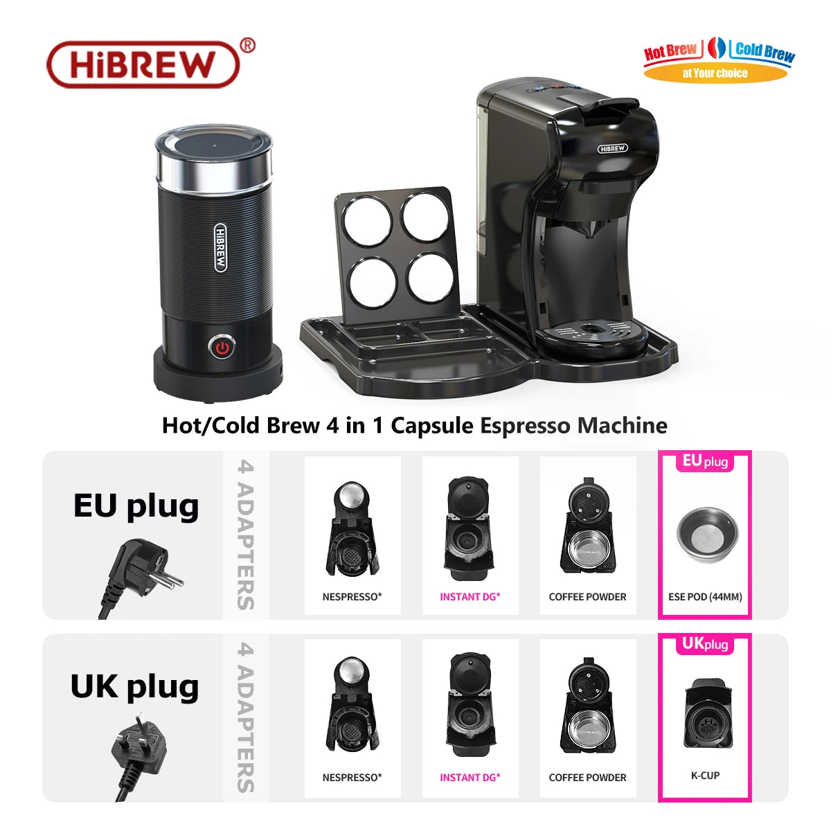 Macchina per caffè HiBREW 19 bar 4 in 1 calda e fredda capsule multiple espresso Cafetera Pod Coffee Maker Dolce Milk Nexpresso Powder H1A