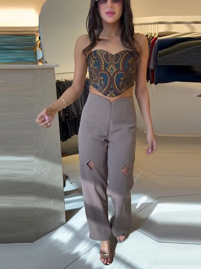 2026 Spring New Solid Hollow Out Long Pants For Women Elegant High Waist Wide Leg Trousers Female Street Casual Y2k Chic Pants