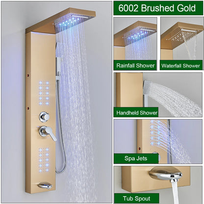 Onyzpily LED Light Shower Faucet Bathroom Waterfall Rain Shower Faucet In Wall Shower System with Spa Massage Sprayer and Bidet