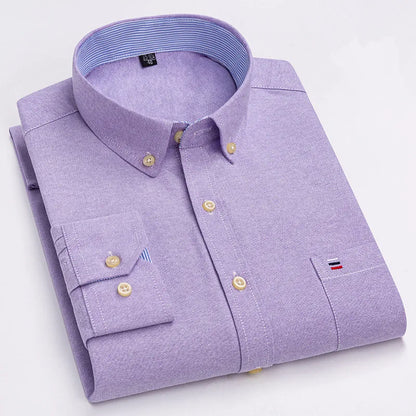 Camicia da uomo a quadri con bottoni a maniche lunghe in cotone 100%, con tasca singola sul petto, vestibilità standard, casual, stile Oxford a quadri e righe