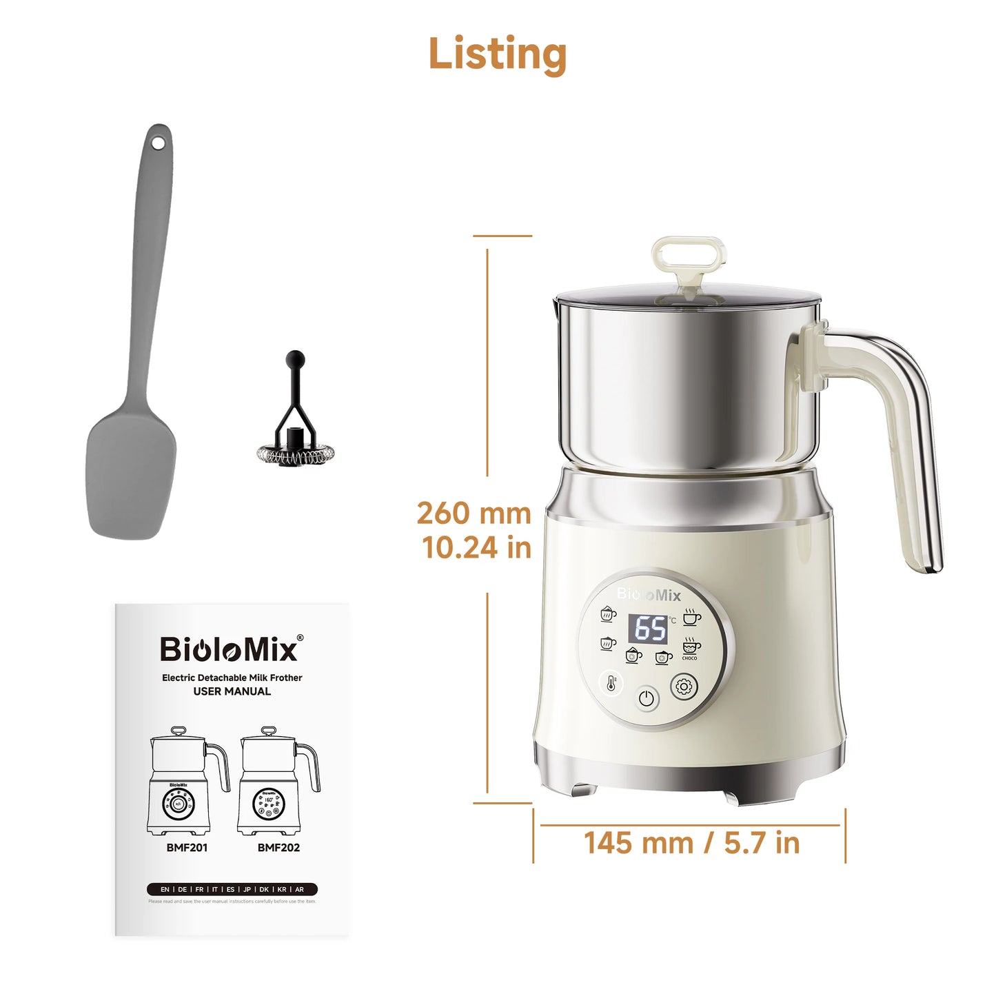 BioloMix 7 in 1 Steamer, montalatte elettrico staccabile, schiumatore automatico caldo/freddo per caffè e cioccolata calda, lavabile in lavastoviglie
