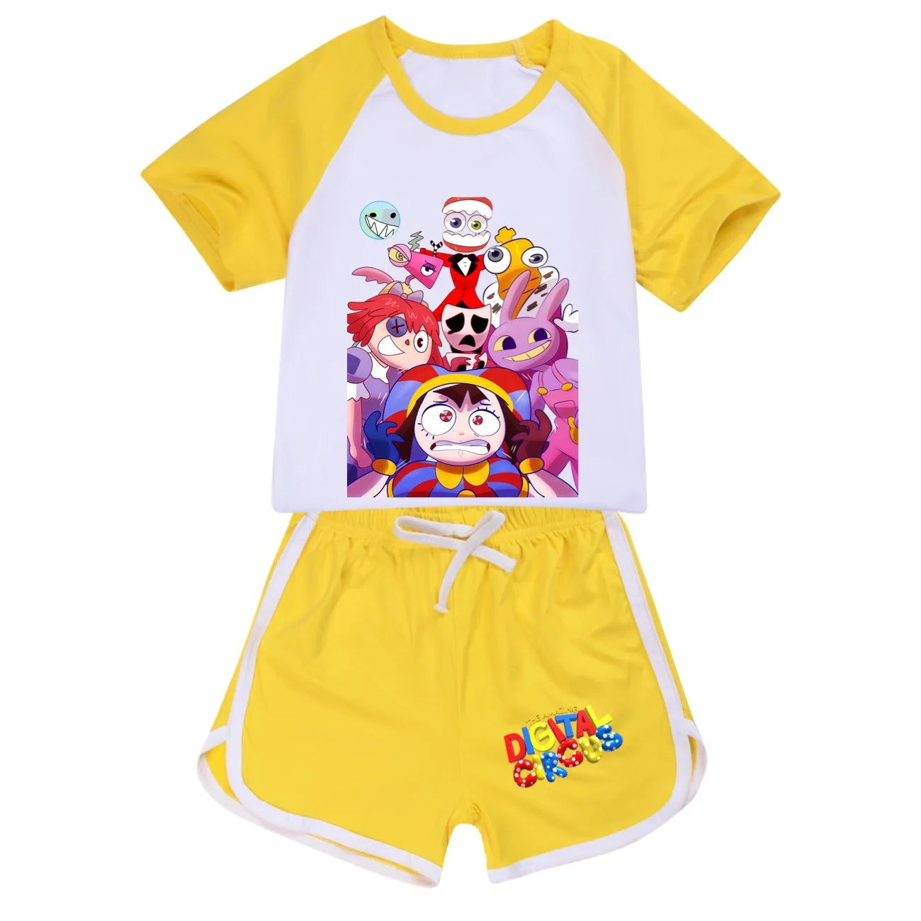 Abbigliamento per ragazzi: fantastico pigiama estivo digitale a tema circo con maglietta a maniche corte in cotone e pantaloncini, costume sportivo per ragazze 2896