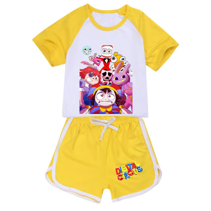 Abbigliamento per ragazzi: fantastico pigiama estivo digitale a tema circo con maglietta a maniche corte in cotone e pantaloncini, costume sportivo per ragazze 2896