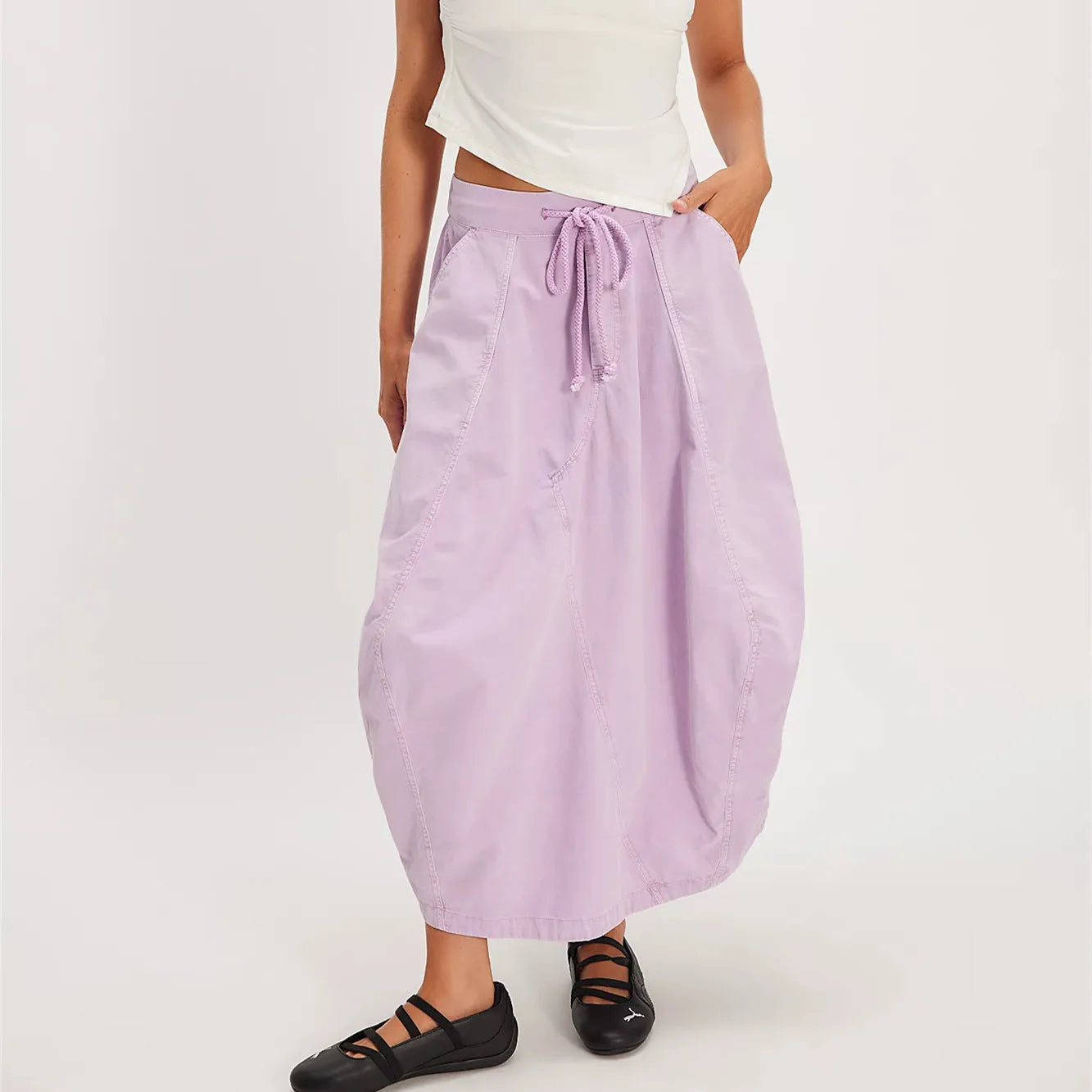 Women Y2k Cargo Parachute Long Skirt Asymmetrical Hem Pleated Bubble Maxi Skirts with Pockets Spring Fall Vintage Streetwear