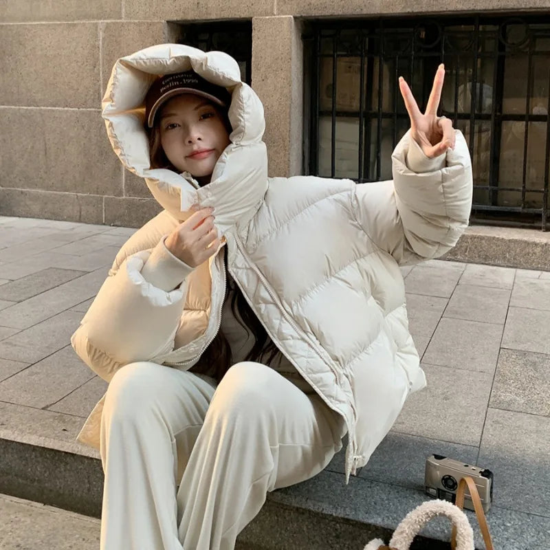 New Winter Puffer Jacket Women Fashion Hooded Down Cotton Overcoat Female Loose Casual Warm Parkas Outerwear