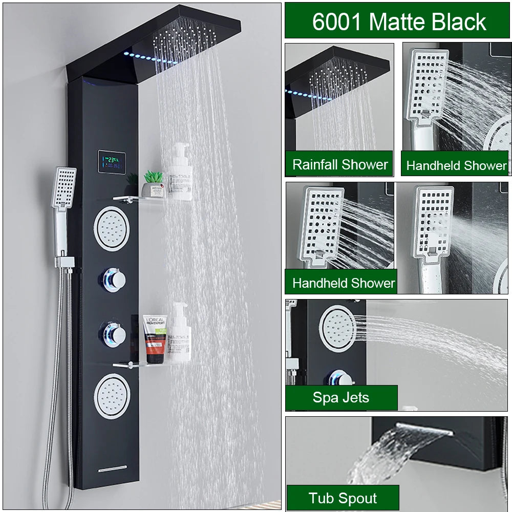 Onyzpily LED Light Shower Faucet Bathroom Waterfall Rain Shower Faucet In Wall Shower System with Spa Massage Sprayer and Bidet