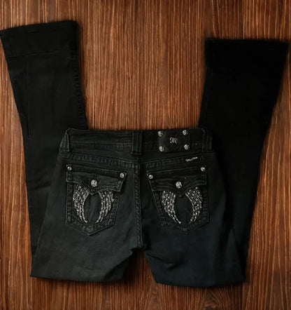 Jeans ricamati stile americano High Street, ali d'angelo, diamanti appiccicosi, jeans da donna Hot Girl, pantaloni gotici a gamba dritta stile Harajuku Y2k.