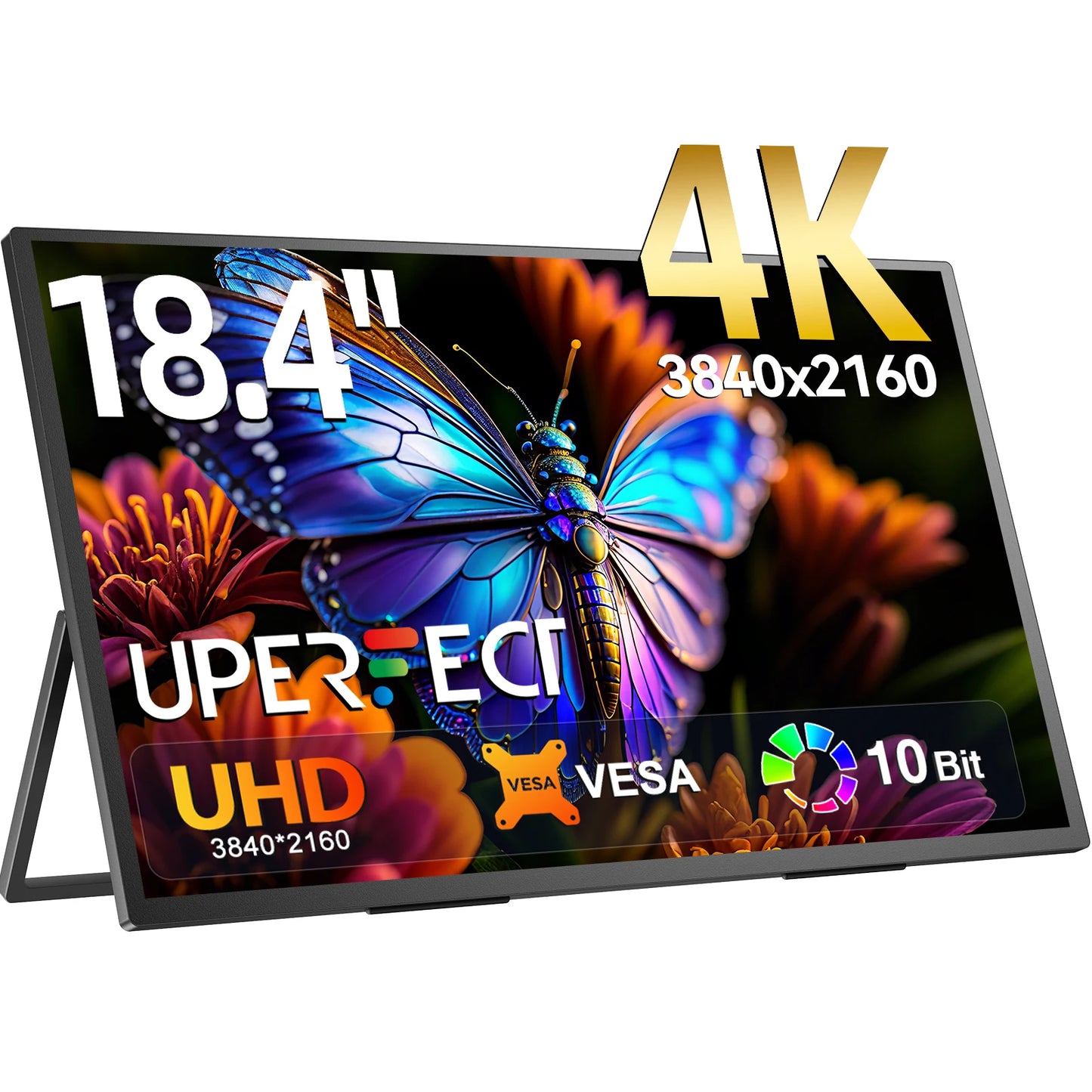 UPERFECT 18.5 Inch 4K Portable Monitor Gaming PC Displays IPS HDR Laptop TV External Second Screen With VESA Stand Type-C HDMI
