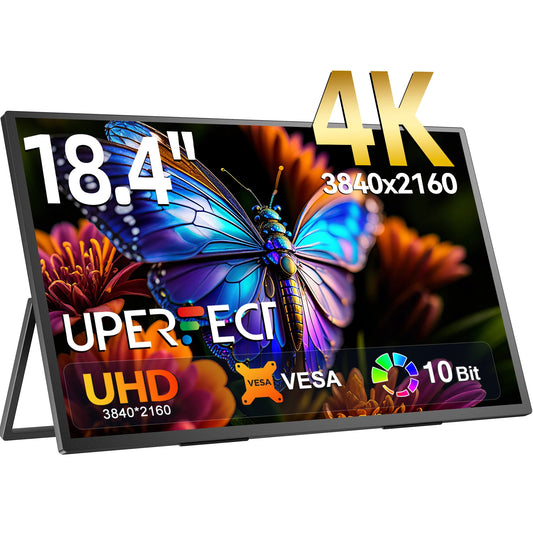 UPERFECT 18.5 Inch 4K Portable Monitor Gaming PC Displays IPS HDR Laptop TV External Second Screen With VESA Stand Type-C HDMI