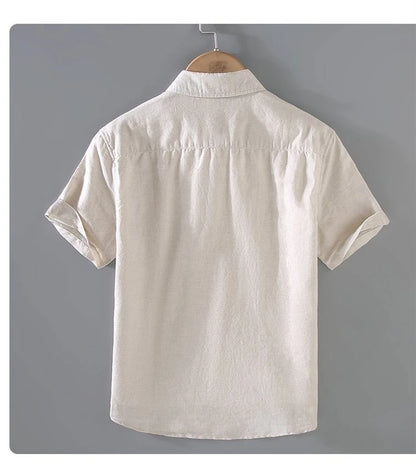 Camicia da uomo in cotone e lino a maniche corte, estiva, stile streetwear, tinta unita, collo alto, casual, stile spiaggia, taglie forti dalla M alla 3XL