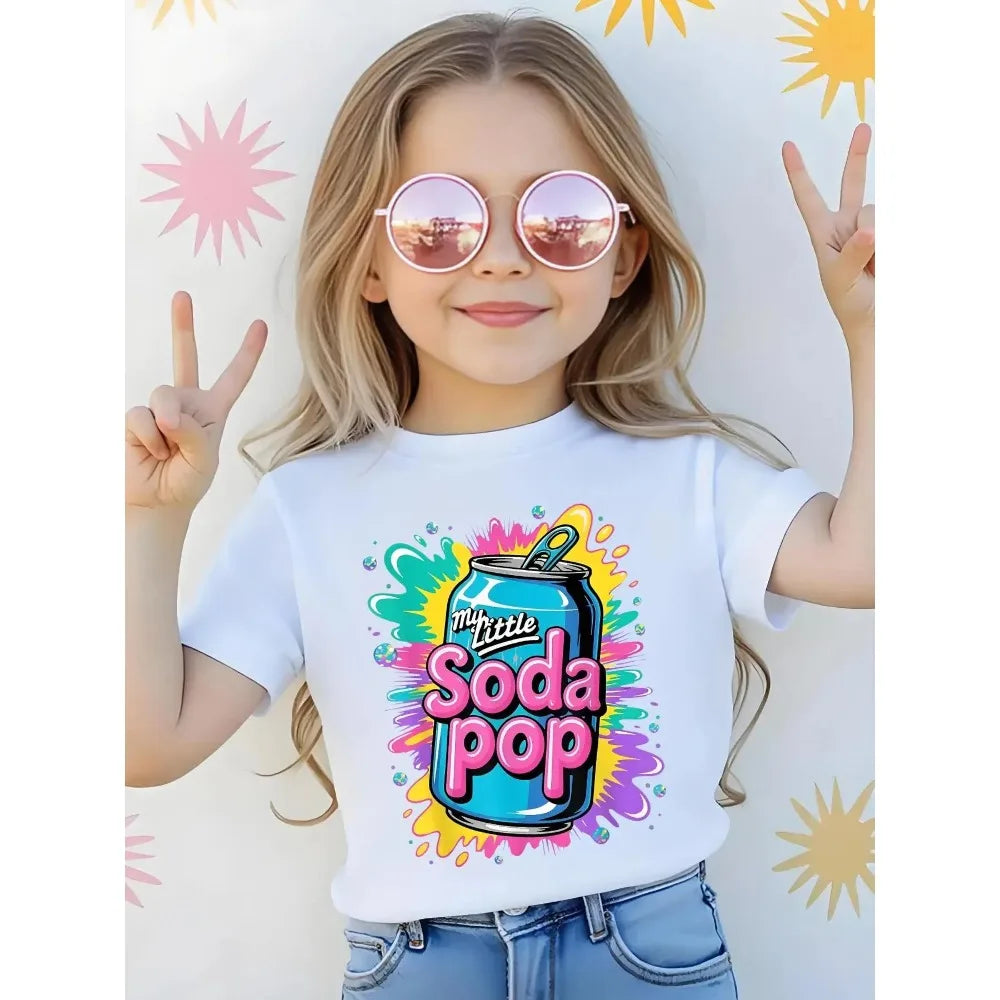 67 Maglietta estiva a maniche corte per bambini con stampa del numero sei sette, maglietta in cotone alla moda per bambine, top comodo per bambini