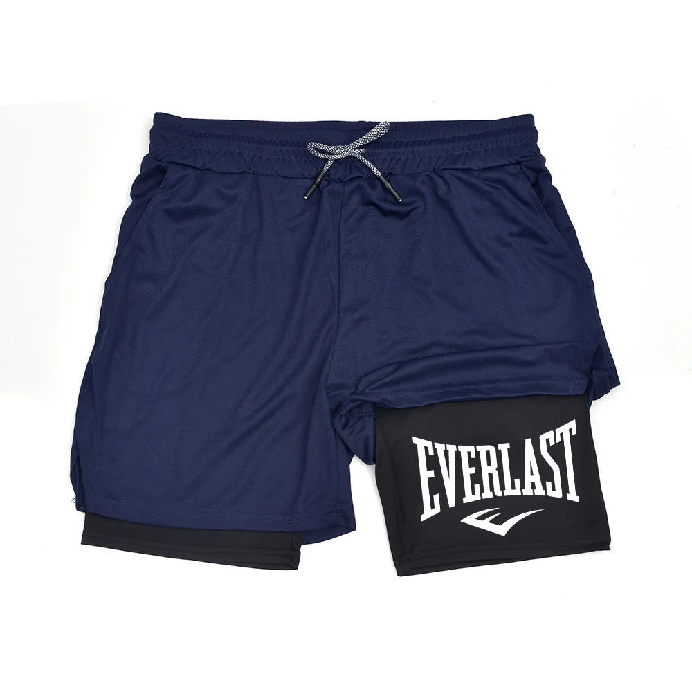 Pantaloncini da palestra a compressione da uomo EVERLAST, pantaloni sportivi stampati a doppio strato ad asciugatura rapida, pantaloncini casual da basket per allenamento muscolare.