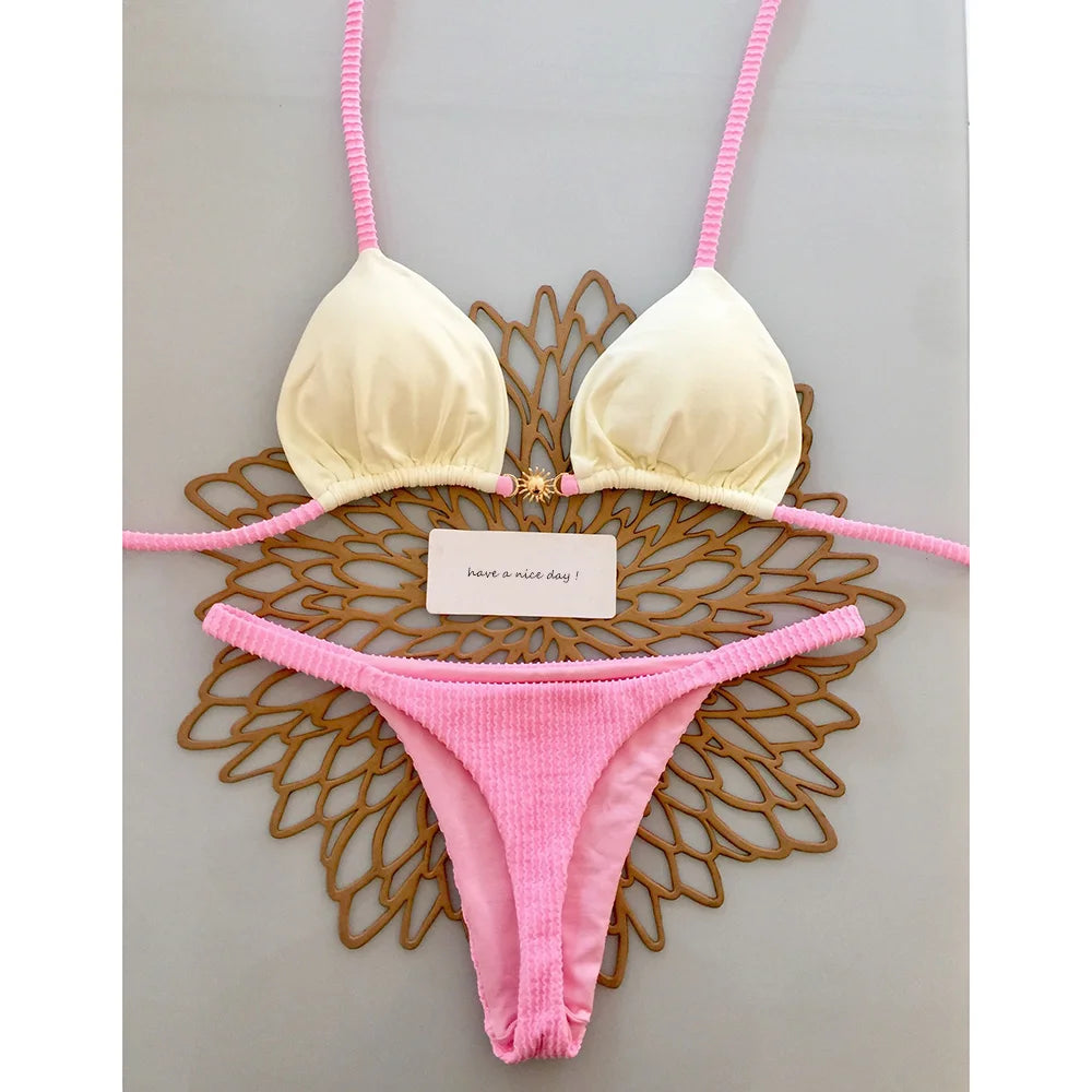Micro bikini 2025, costumi da bagno push-up da donna, costumi da bagno sexy, bikini brasiliano, perizoma, bikini tinta unita, abbigliamento estivo da spiaggia.