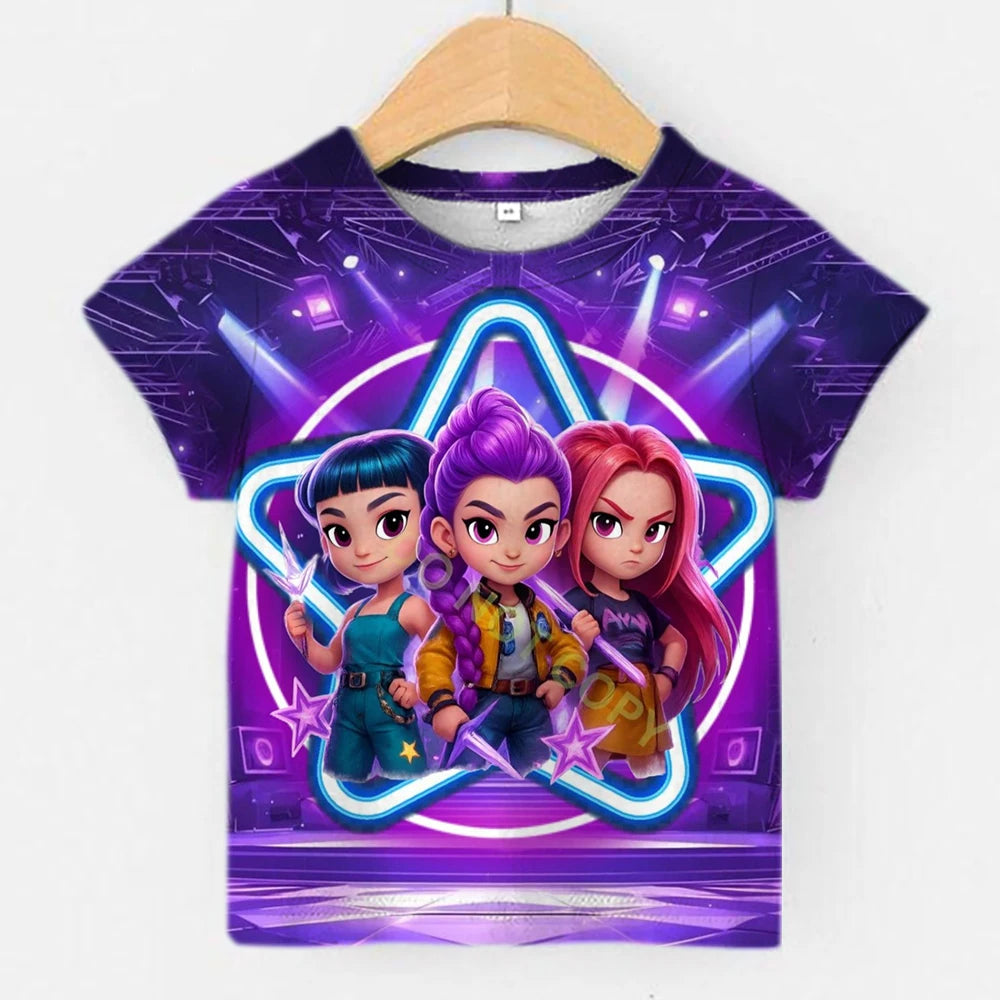 T-shirt da ragazza Hunterrix, demone K-Pop coreana, molto venduta, a maniche corte, ideale per l'estate e perfetta per i viaggi quotidiani.
